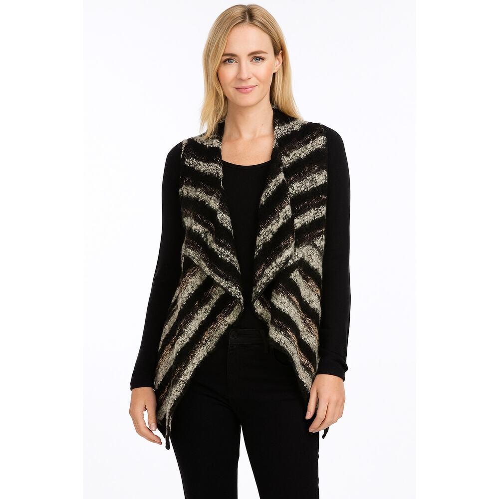 Alberto Makali Wool Blend Open Cardigan Stiped Knit Metallic Long Sleeve Sweater